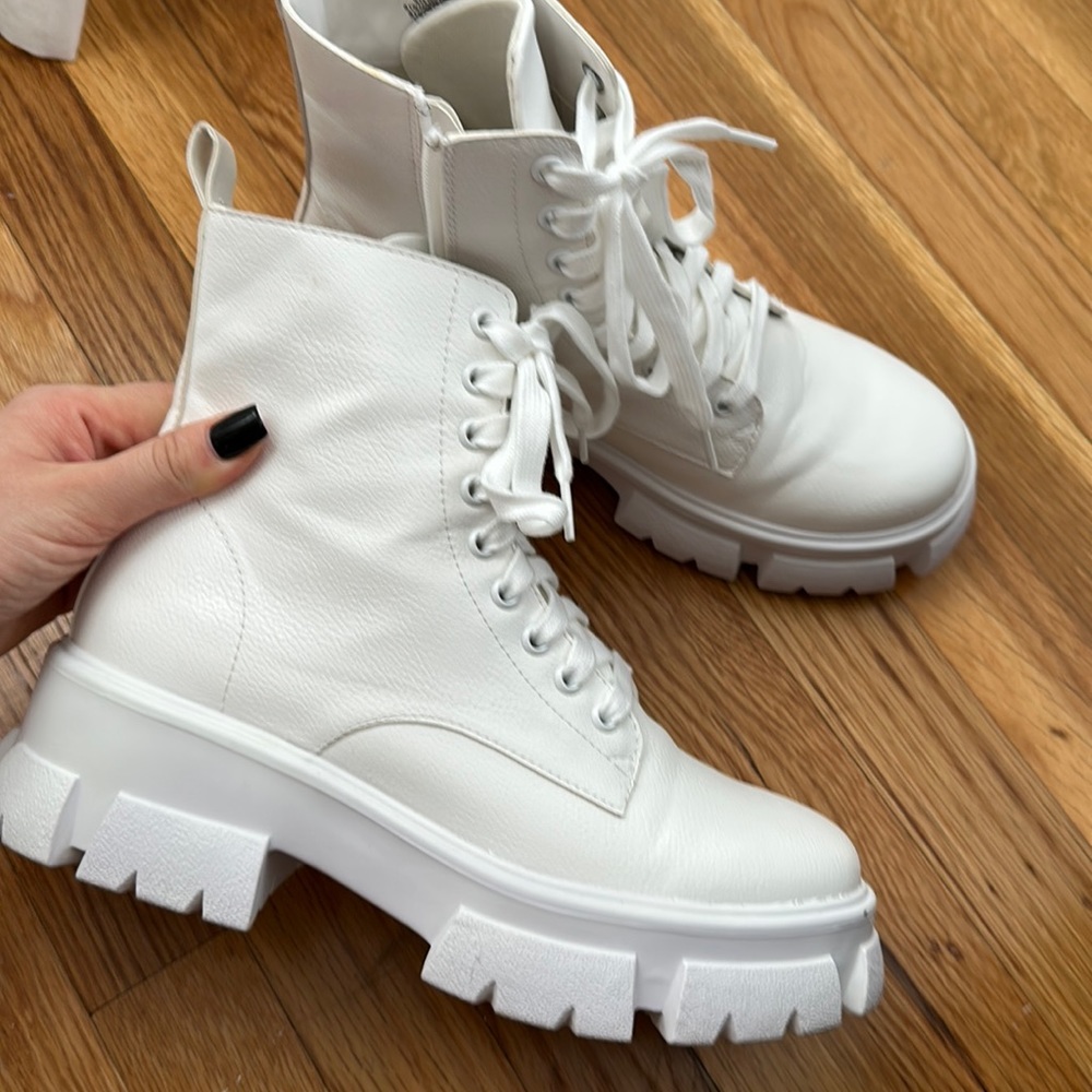 White leather boots